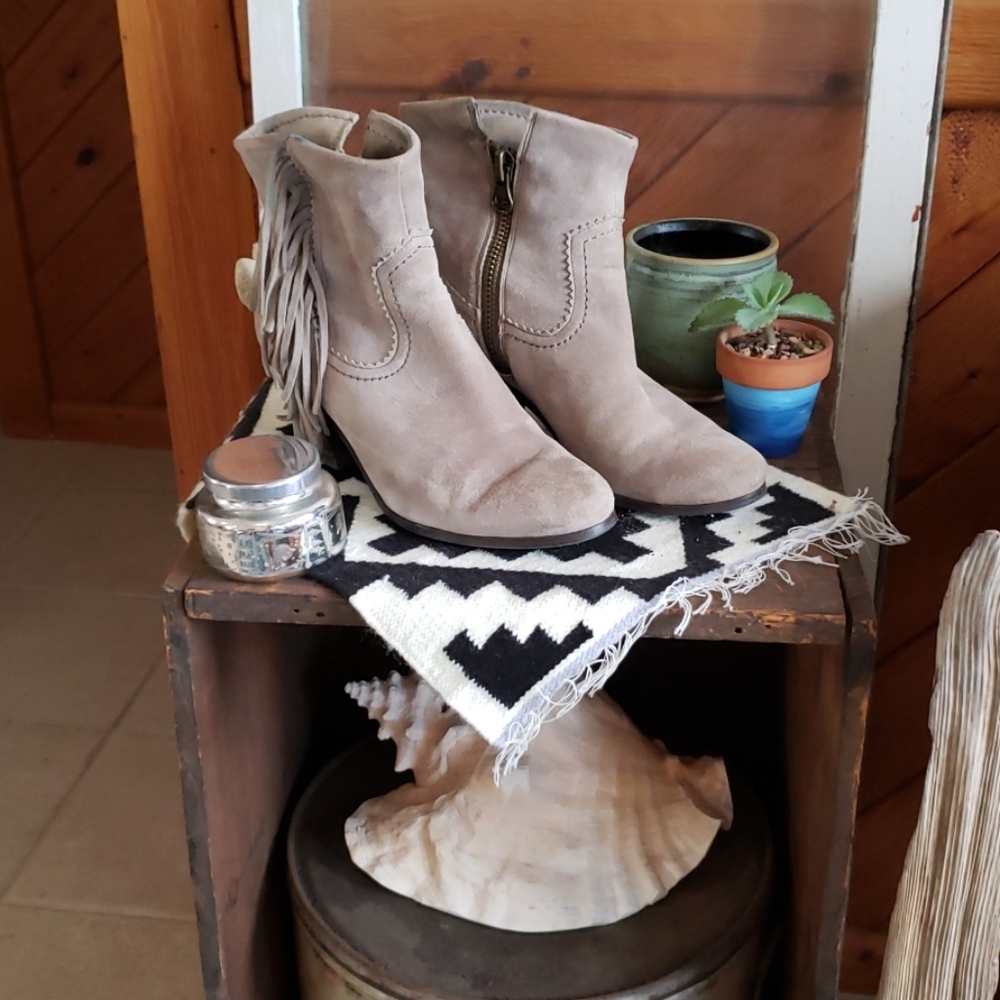 Sam Edelman Taupe Suede Fringe Bootie